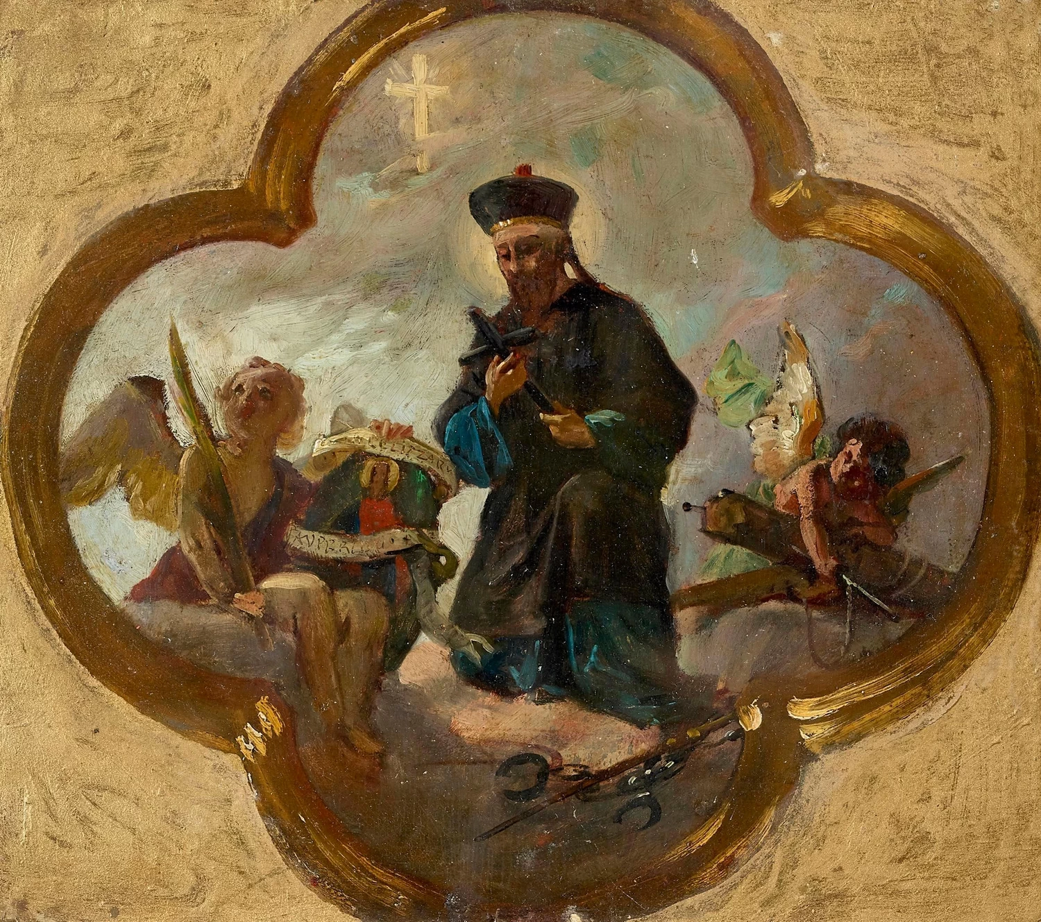 Santo con coppia di putti - attribuito